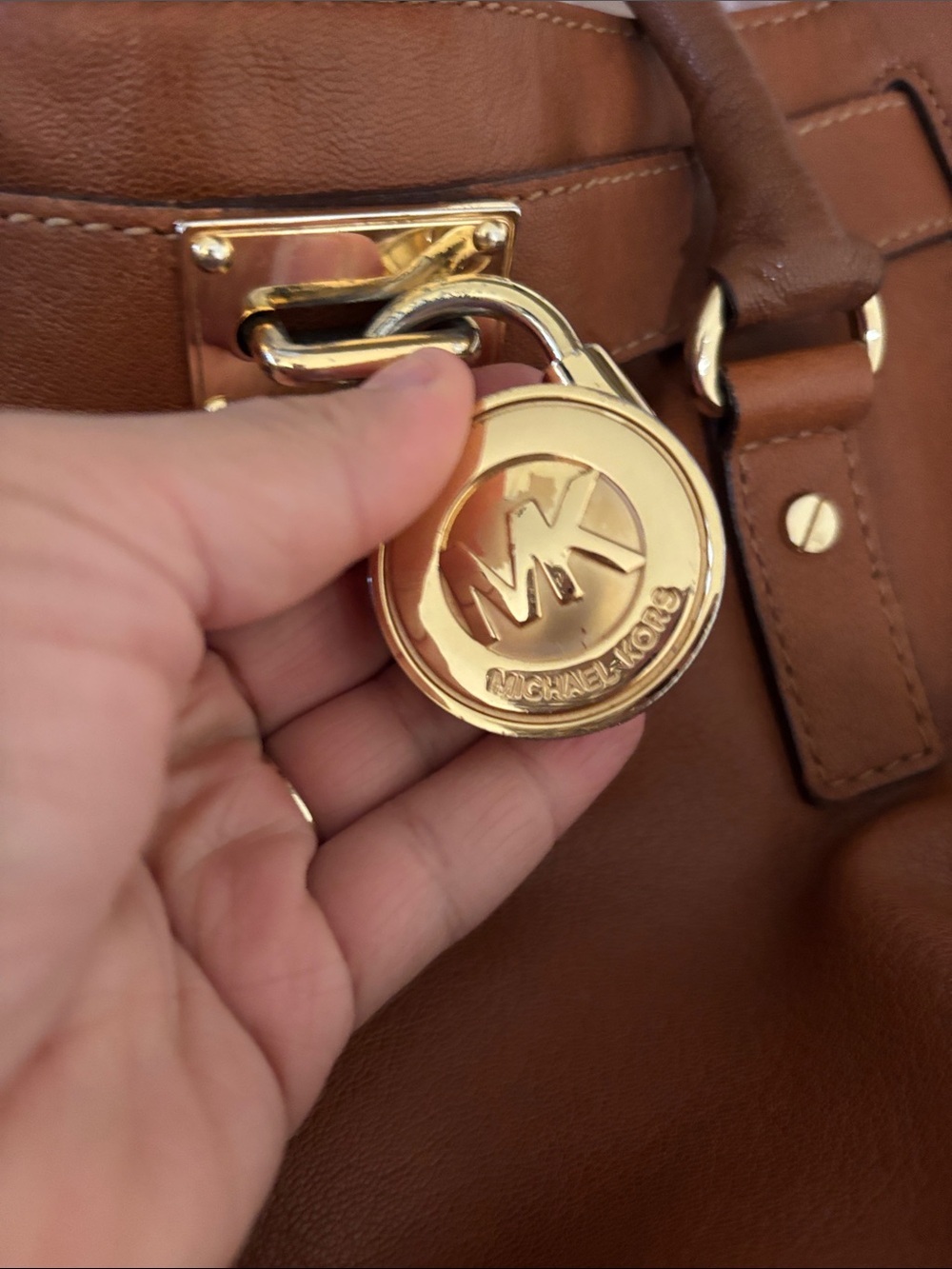 Michael Kors Cognac Leather Satchel with Gold Hardware - Picture 3 of 11